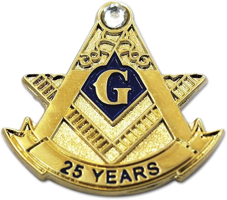 25 Years Square & Compass with Rhinestone Masonic Lapel Pin - [Gold &… — product photo