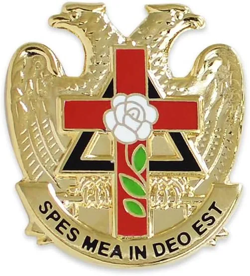 32nd Degree Rose Croix Cross Masonic Lapel Pin - [Gold & Red][7/8'' Tall] — product photo