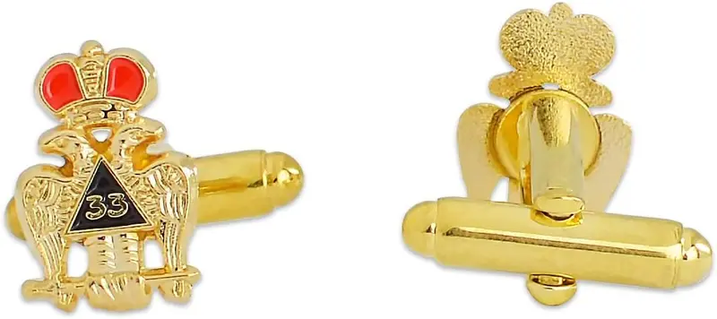 33rd Degree Crowned Double Headed Eagle Masonic Cuff Link Pair - [Gold][1/2''… — product photo