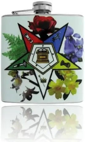 6oz Masonic / Mason Eastern Star Floral Vinyl Wrap Stainless Steel Flask — product photo