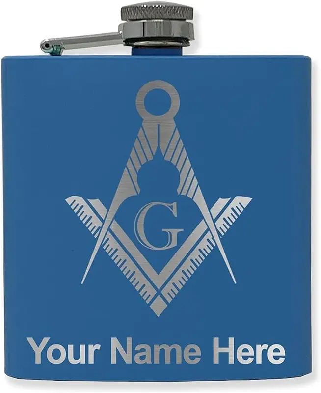 6oz Stainless Steel Flask, Freemason Symbol, Personalized Engraving Included — product photo