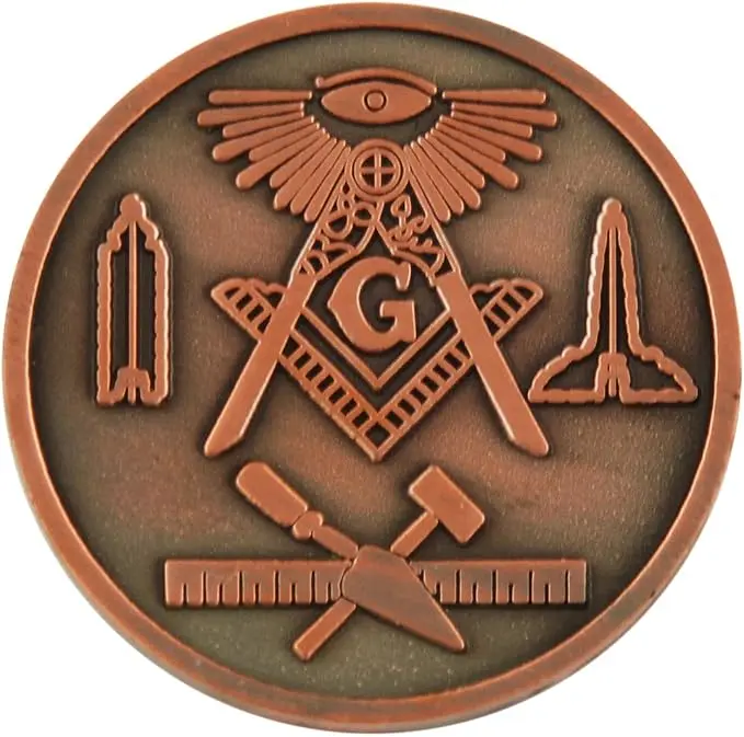 All Seeing Eye Square & Compass Working Tools Masonic Coin - [Copper][1 1/4"… — product photo