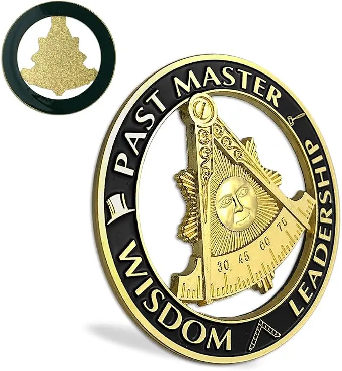 ASmileIndeep Past Master Masonic Car Emblem Black & Golden Mason Auto Decal — product photo
