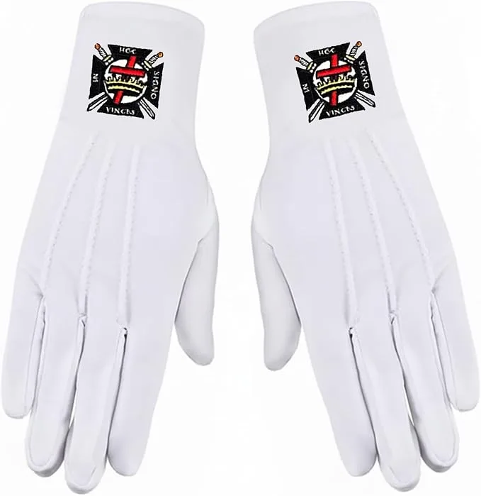 Hand Embroidered Knights Templar Masonic Gloves — product photo