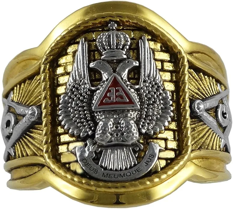 Handcrafted Masonic Scottish Rite 33 Degree Ring 18K Gold Pld Yellow Version… — product photo