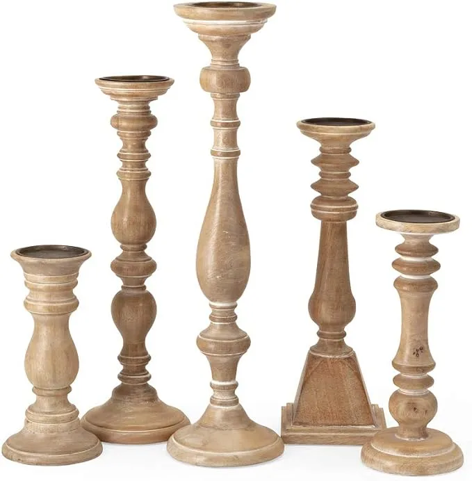 IMAX Mason Natural Wash Wood Candleholders — product photo