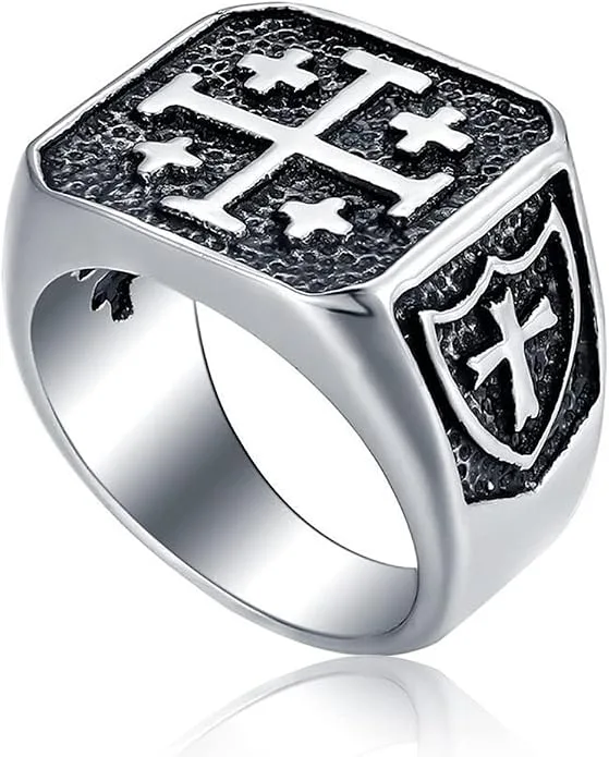 Jerusalem Cross Ring for Men, Templar Crusader Stainless Steel Signet 7-15 — product photo