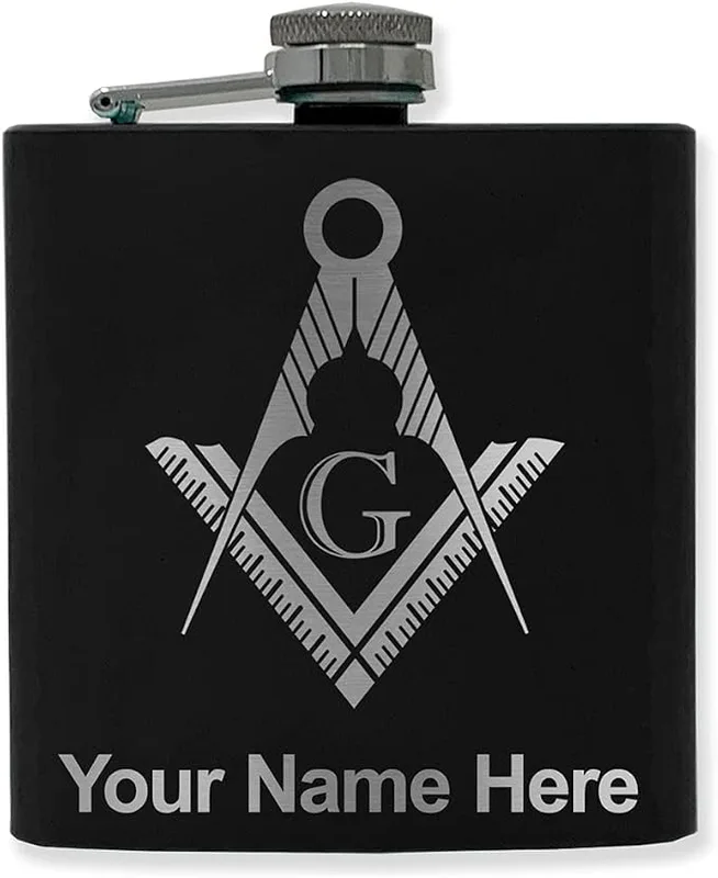 LaserGram 6oz Stainless Steel Flask, Freemason Symbol, Personalized Engraving… — product photo