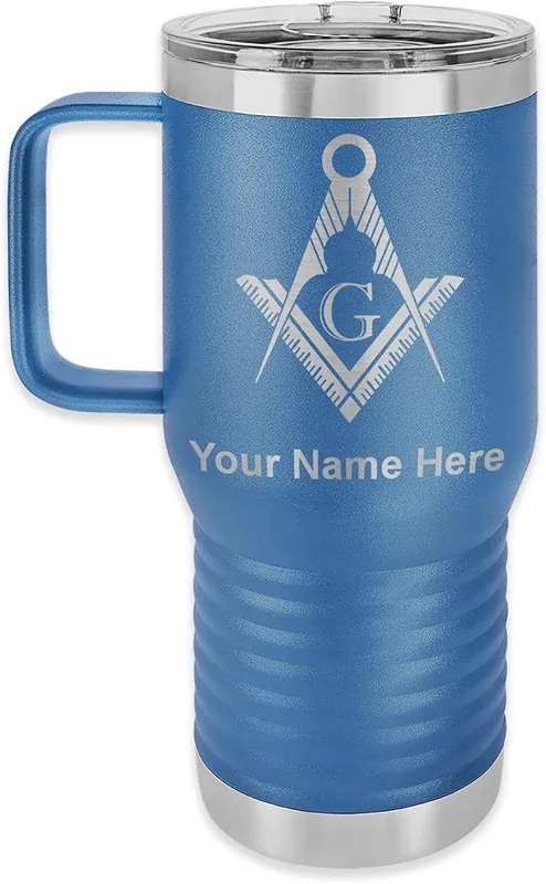 LaserGram Personalized 20oz Travel Mug, Freemason Symbol — product photo