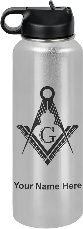 LaserGram Personalized 40oz Water Bottle, Freemason Symbol — product photo