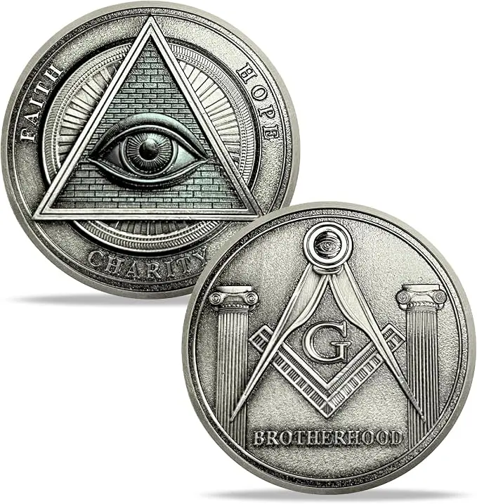 Masonic All-Seeing Eye Challenge Coin Freemason Brotherhood Token — product photo