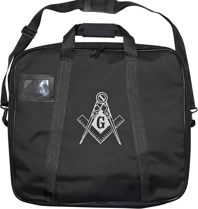 Masonic Apron Carrying Case Master Mason MM/WM Size, Silver Square and Compass — product photo