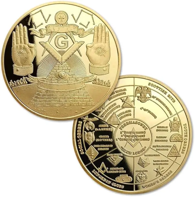 Masonic Challenge Coin Gold Plated Freemason Coins Collector's Medallion — product photo