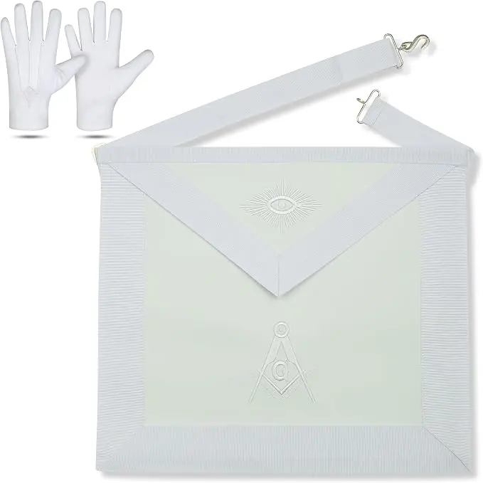 Masonic Master Mason lambskin 14x16 inch white embroidered square and compass… — product photo