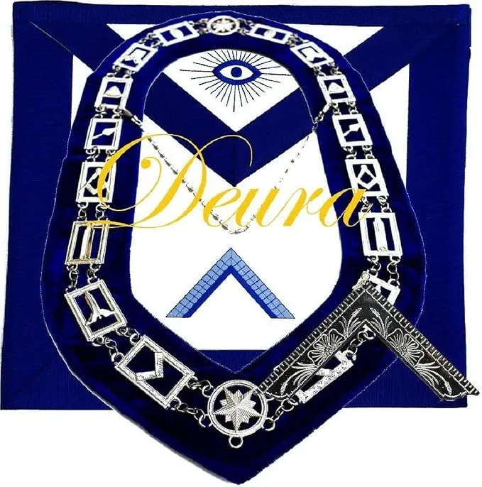 Masonic Master Mason WORSHIPFUL MASTER SILVER Jewel + Collar and Embroidered… — product photo
