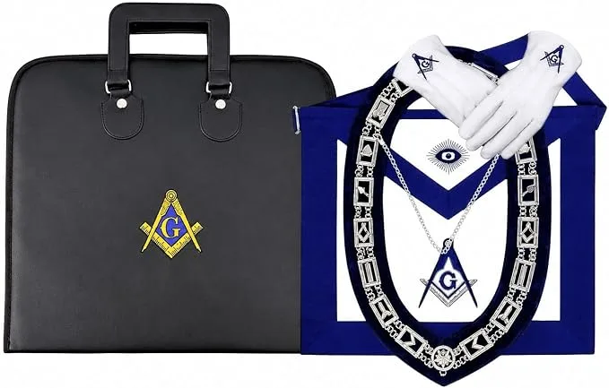 Masonic Regalia Blue Lodge Master Mason Apron Case Set Apron + Collar +… — product photo