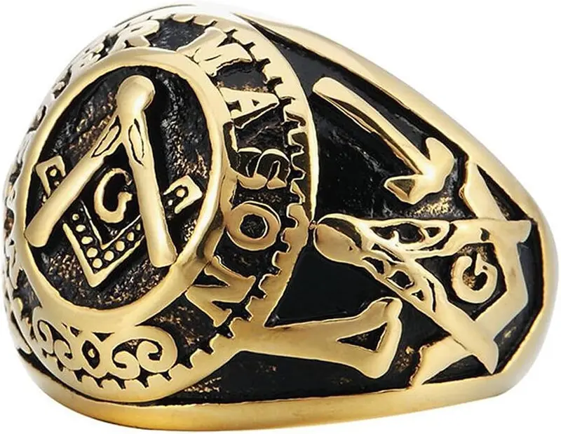Masonic Rings for Men - College Style Look (Gold Plated) Stainless Steel… — product photo