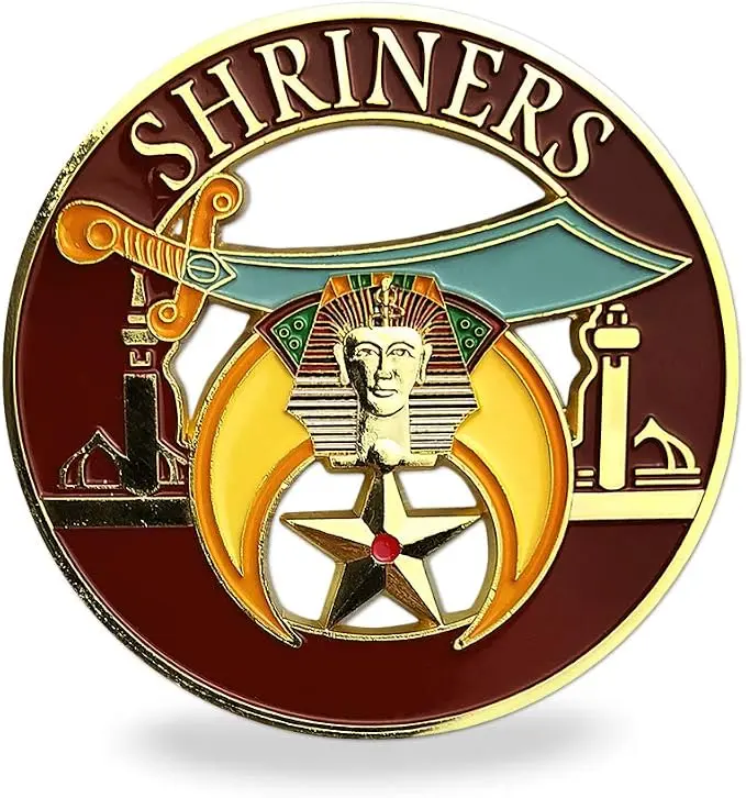 Masonic Shriners Car Emblem Red & Gold Metal Auto Decal — product photo