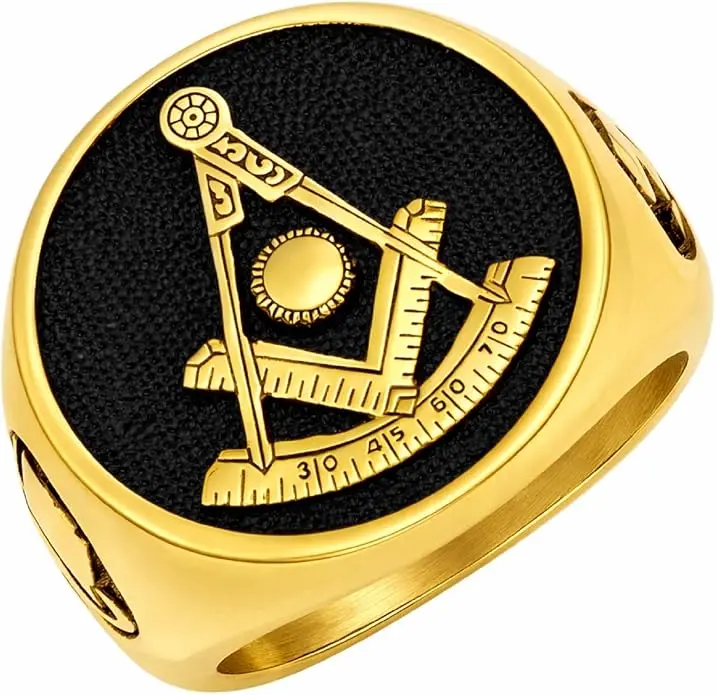 MasonicMan Men's Past Master Masonic Ring in Stainless Steel with Gift Pouch — product photo