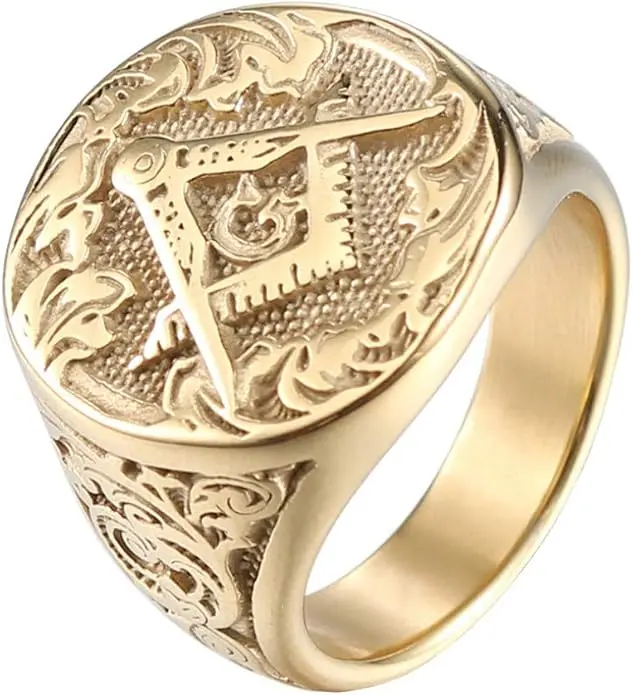 Men's Masonic Freemason Gold Plated Stainless Steel Rings Classic Master… — product photo