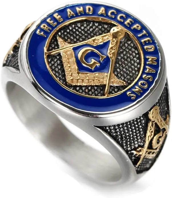 Men's Stainless Steel Vintage Freemason Masonic Biker Rings Blue Free and… — product photo