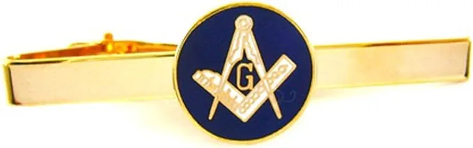 New Brass & Blue Masonic Freemason Mason Tie Bar Clip — product photo