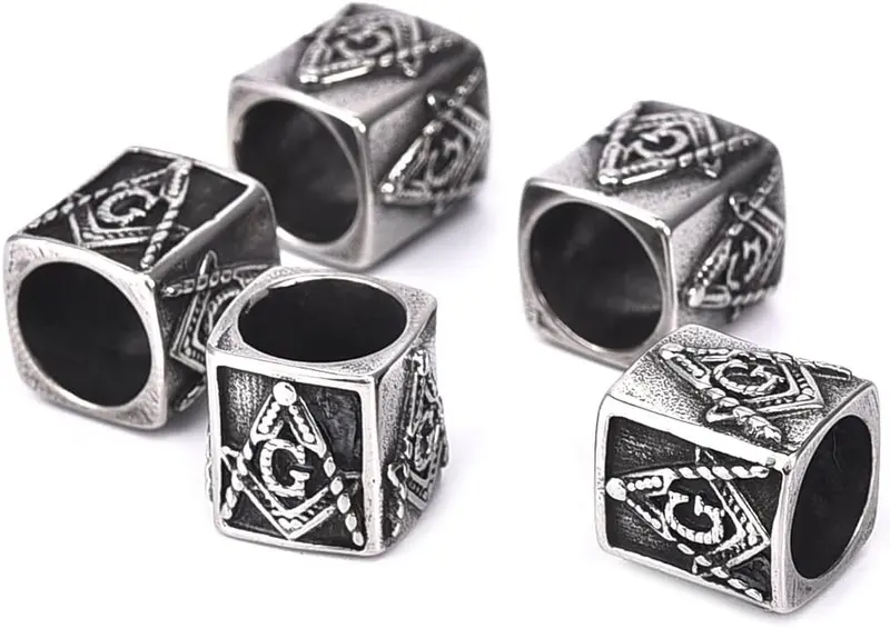 OBSEDE 5Pcs Square Masonic Beads, Stainless Steel Large Hole Spacer Charms — product photo