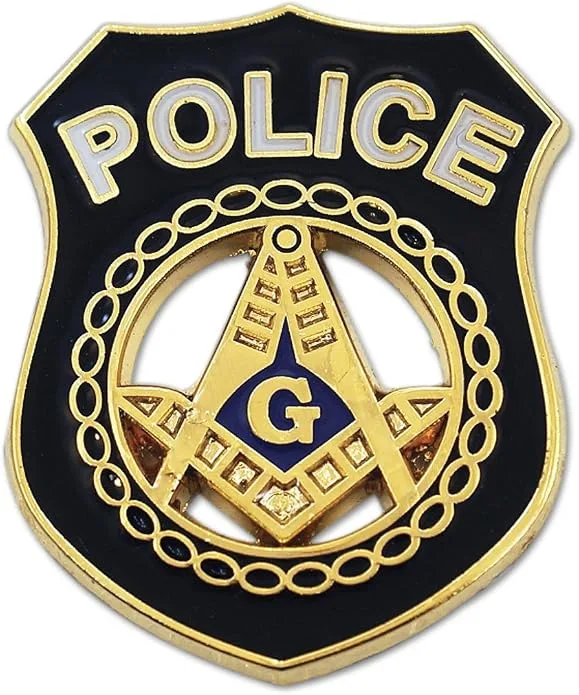 Police Square & Compass Masonic Lapel Pin - [Black & Gold][1'' Tall] — product photo