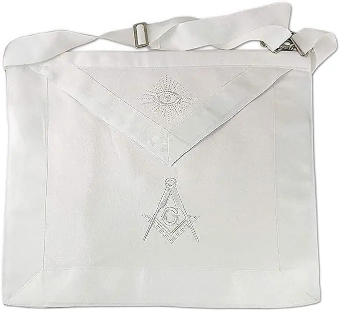 Premium Lambskin Masonic Master Mason White Embroidered Apron White Ribbon… — product photo