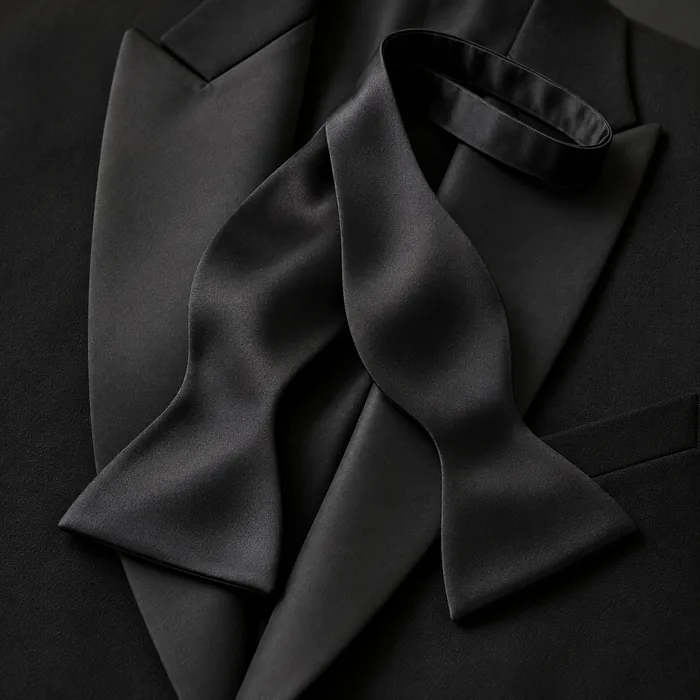 Representative photo of a black silk self-tie bow tie