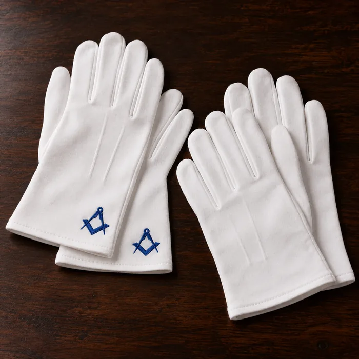 Representative photo of white ceremonial gloves with blue embroidery