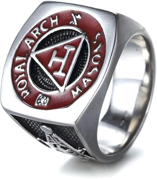 Retro Red Masonic Signet Gift Ring Titanium Steel Royal Arch Masons for Men — product photo