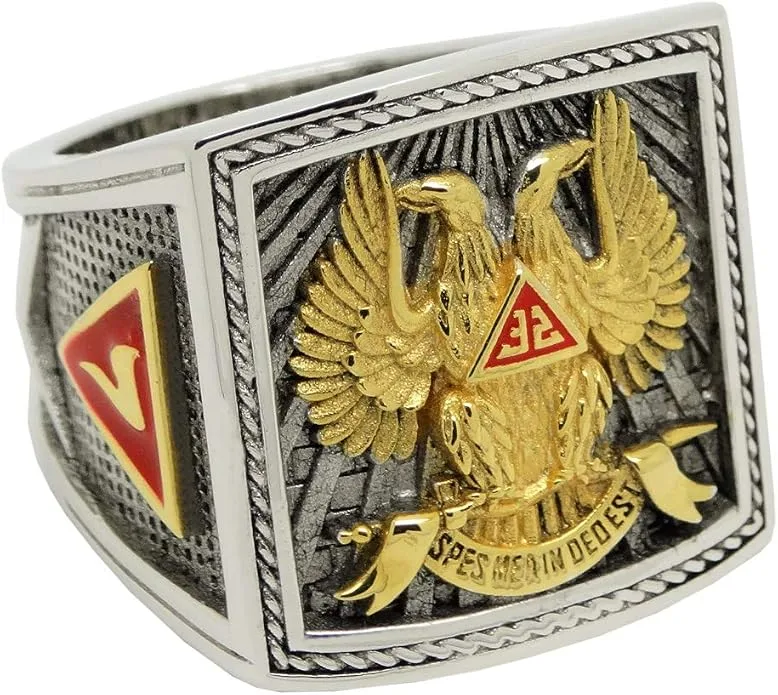 Scottish Rite 32 Degree Wings Up Masonic Knights Templar Silver 18k Gold… — product photo