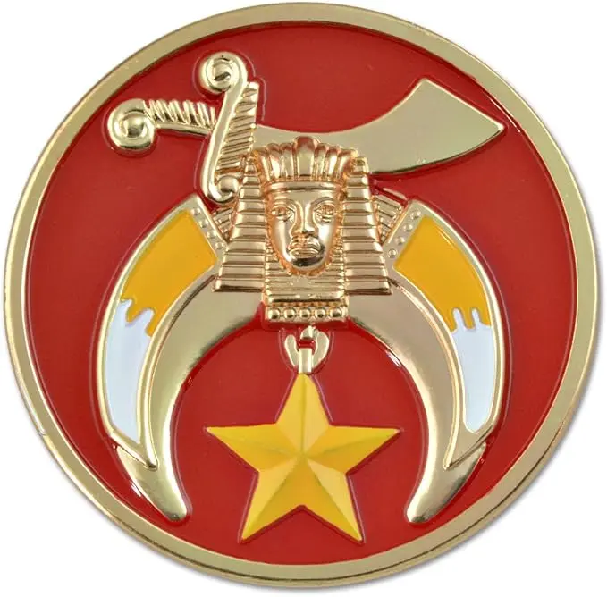 Shriner Round Masonic Auto Emblem - [Red & Gold][3'' Diameter] — product photo