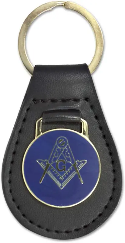 Square & Compass Black Leather Medallion Masonic Key Chain - [Blue & Gold][3… — product photo