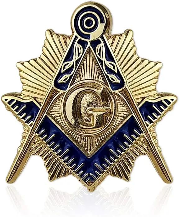 Square & Compass Gold & Blue Masonic Lapel Pin — product photo