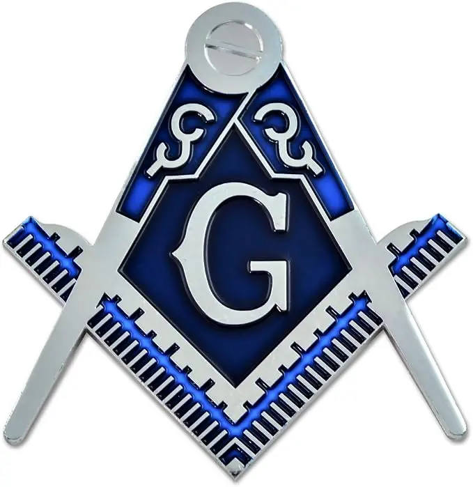 Square & Compass Masonic Auto Emblem - [Silver & Blue][3'' Tall] — product photo