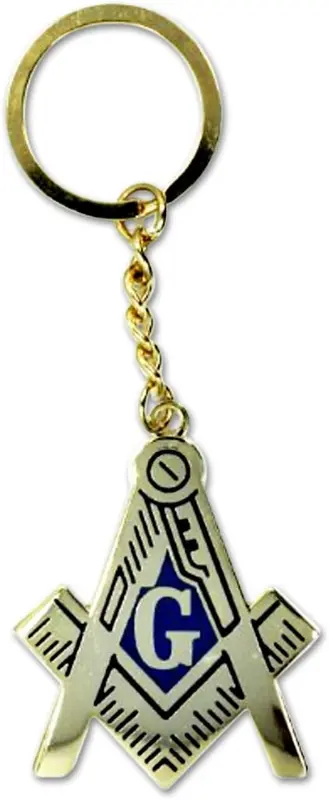 Square & Compass Masonic Key Chain - [Gold & Blue][2 1/4'' Tall] — product photo