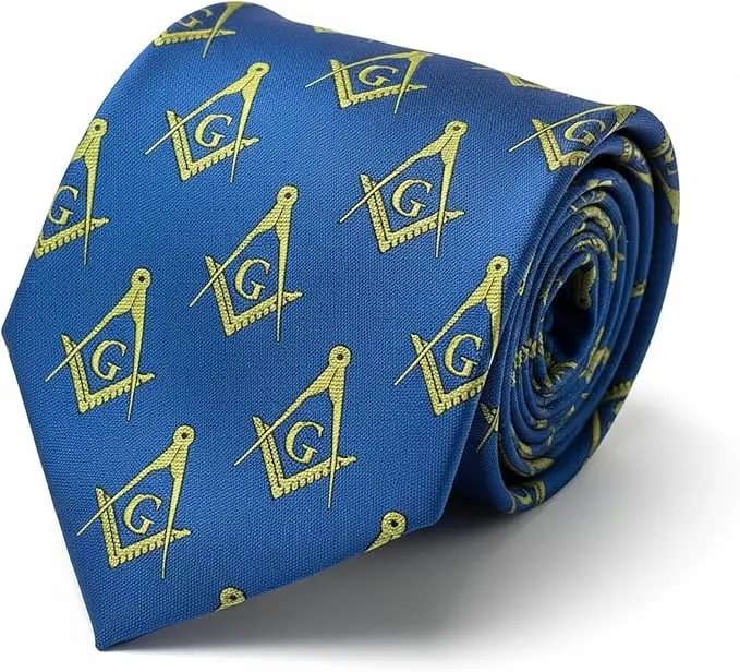 Square & Compass Masonic Neck Tie - [Blue & Gold] — product photo