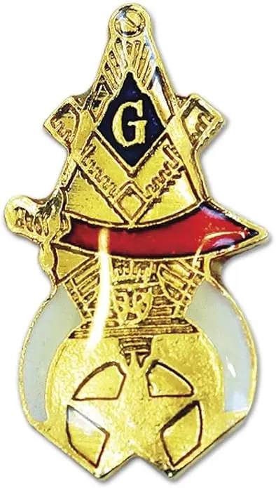 Square & Compass Shriner Masonic Lapel Pin - [Gold & White][1'' Tall] — product photo