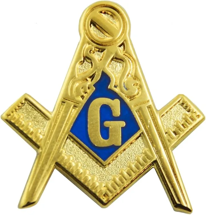 Traditional Square & Compass Masonic Lapel Pin - [Blue & Gold][1'' Tall] — product photo