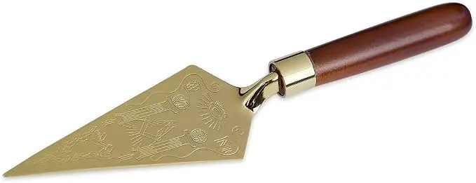 Trowel with Wood Handle and Decorated Gold Blade Masonic Gift — product photo