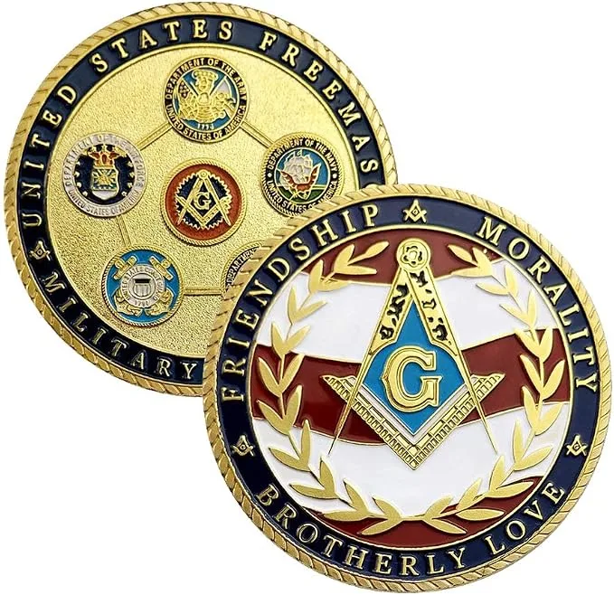 US Masonic Veteran Challenge Coin Military Family Collectibles-Army Navy Air… — product photo