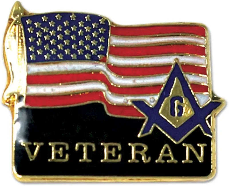 Veteran Square & Compass American Flag Masonic Lapel Pin - [Gold &… — product photo