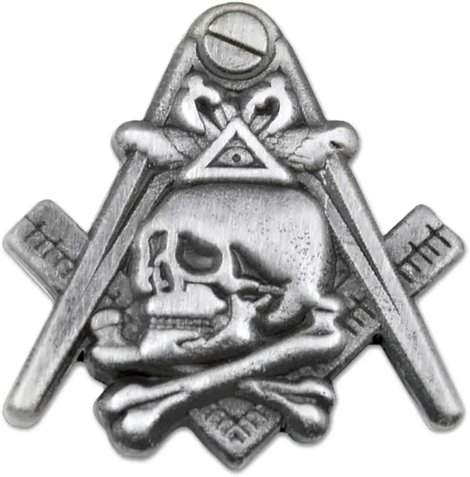 Widow's Son Skull Square & Compass Masonic Lapel Pin - [Antique Silver][1''… — product photo