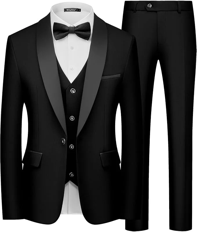 WULFUL Men's 3 Piece Tuxedo Slim Fit Suits for Men One Button Jacket Vest… — product photo