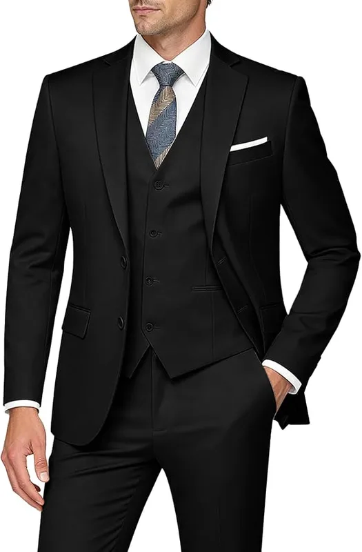 WULFUL Men's Slim Fit 3 Piece Suits Two Button Blazer Vest & Pants Tuxedo Set… — product photo